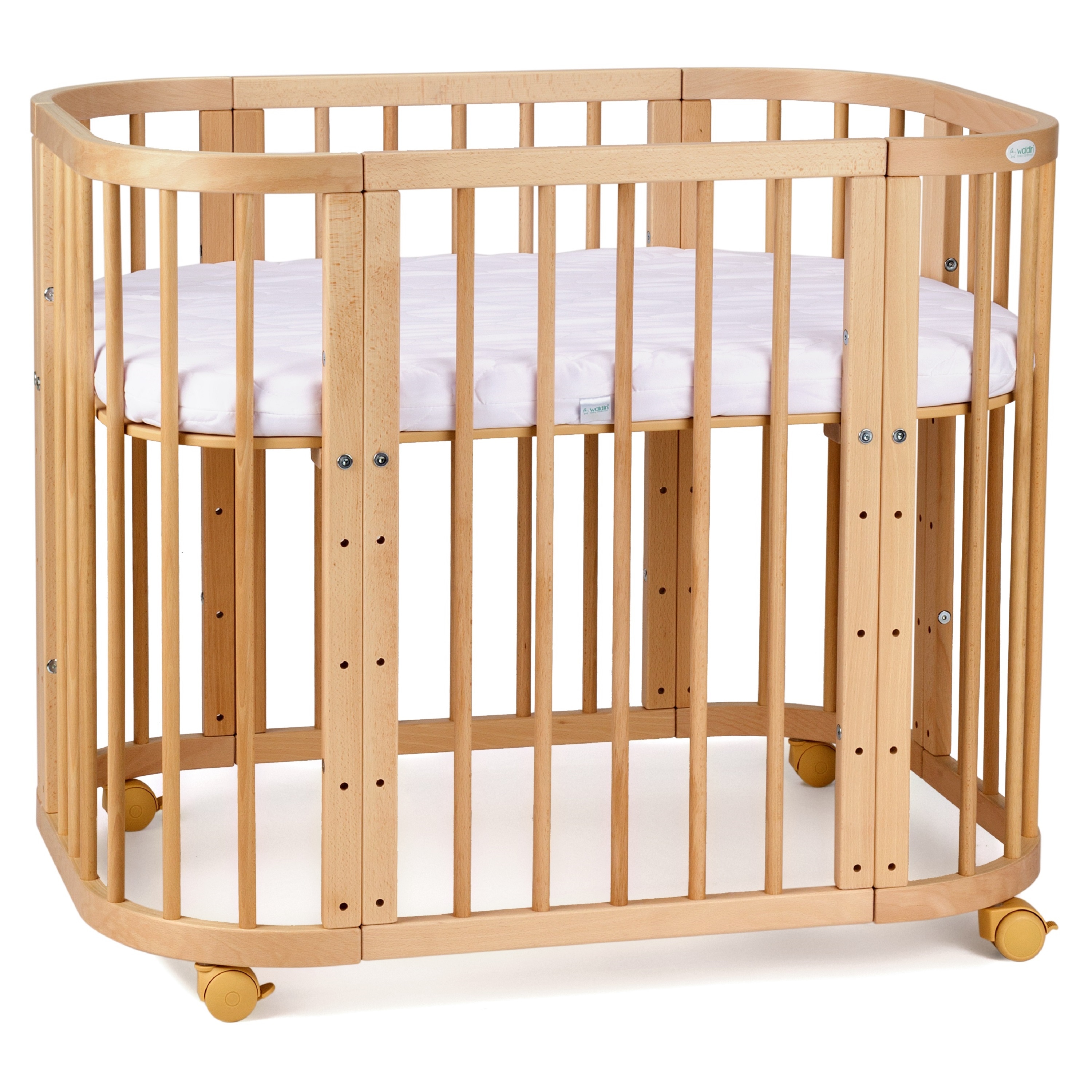 Waldin Babybett 5in1, Beistellbett aus Holz, Matratze, Bel&uuml;ftet 