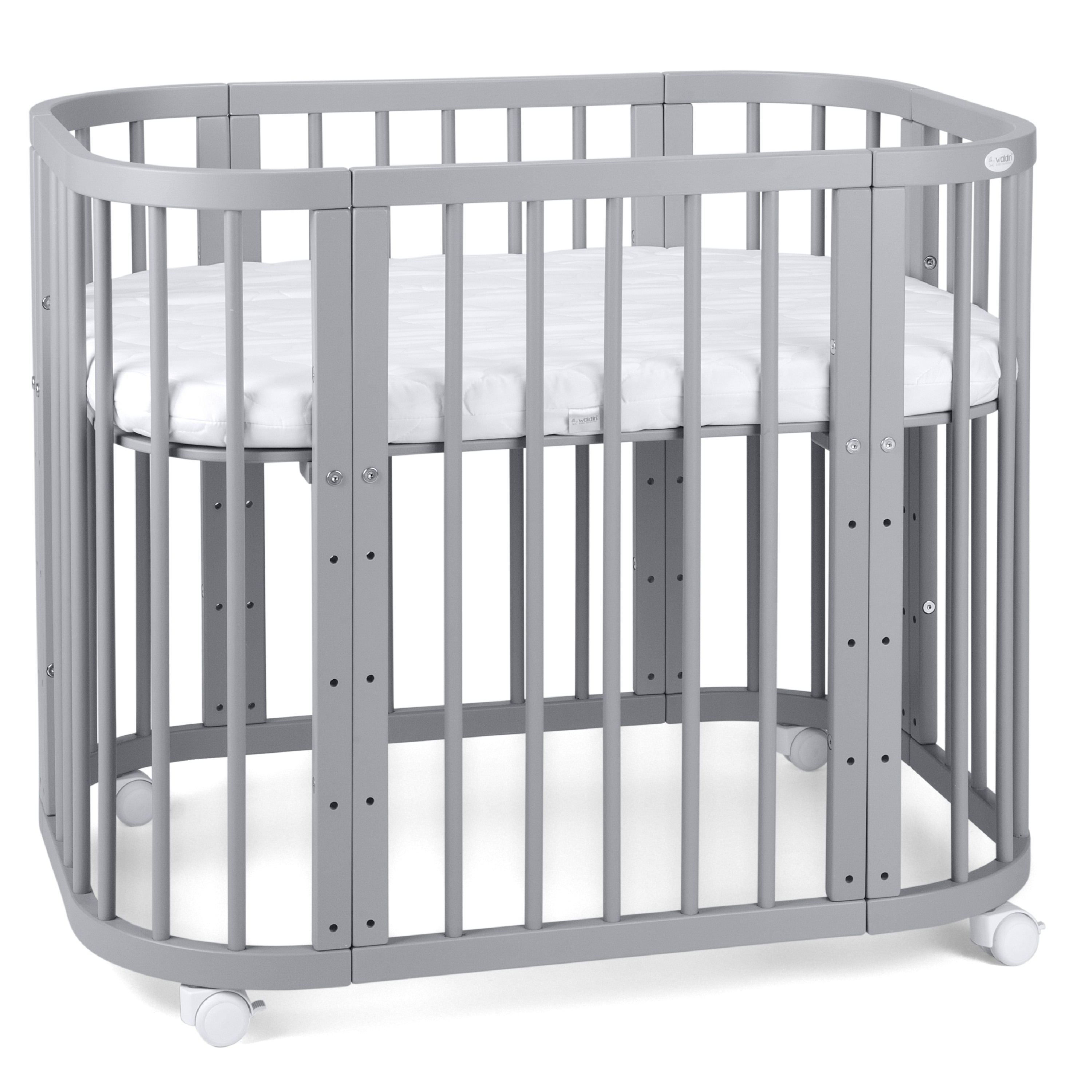 Waldin Babybett 5in1, Beistellbett aus Holz, Matratze, Bel&uuml;ftet 