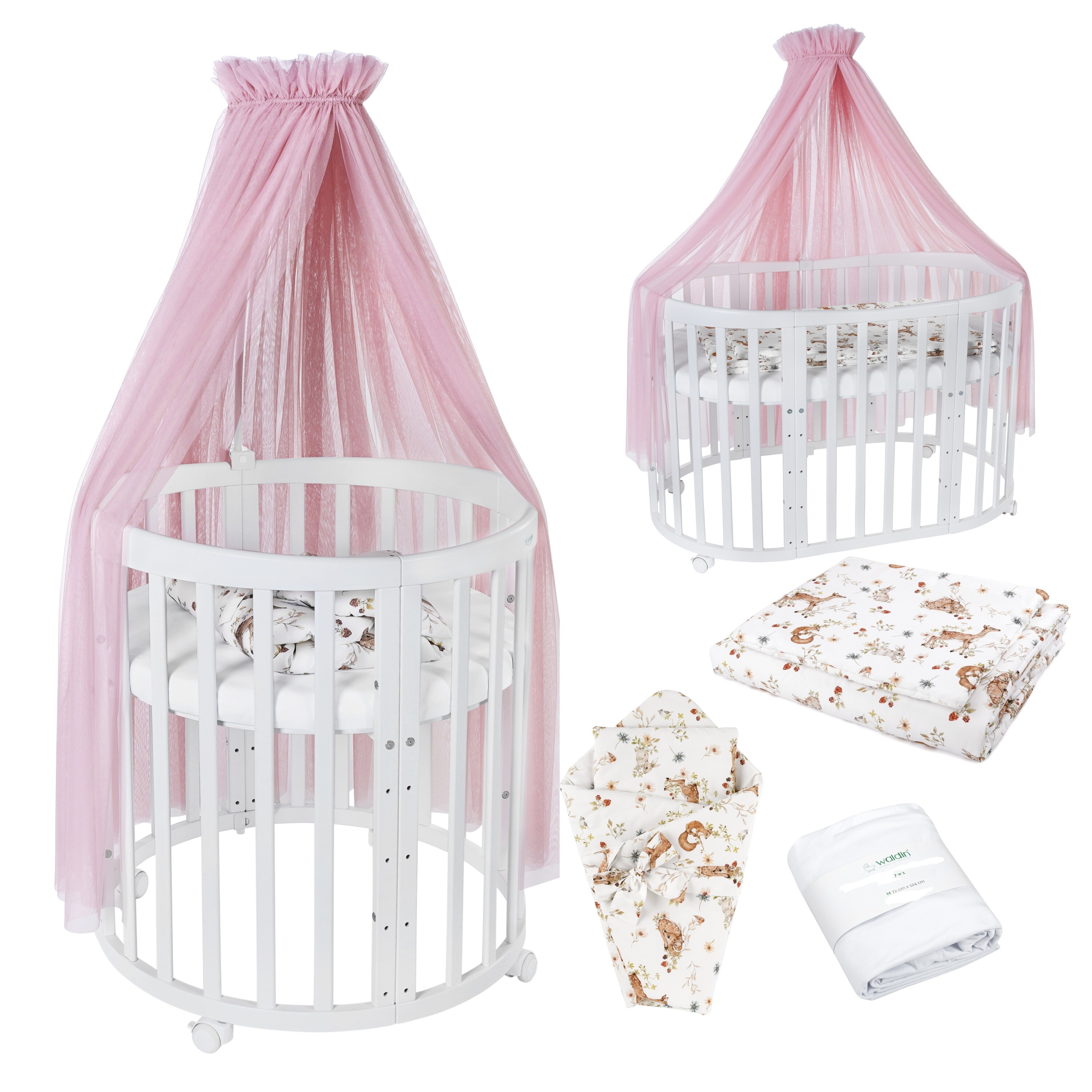 Waldin Babybett OWAL Kinderbett 7in1 mit Matratze, mitwachsendes Kinder-Bett 