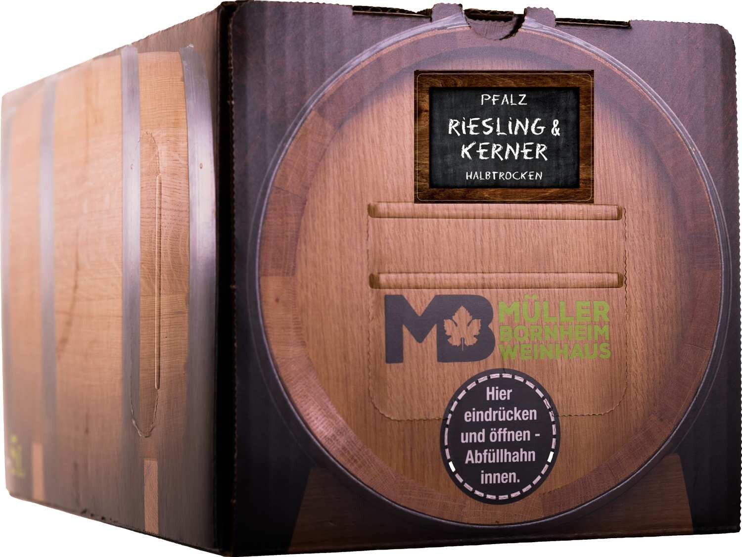 Weinhaus Müller Bornheim Pfalz Riesling Kerner Weißwein halbtrocken 11,5 % vol. 5 Liter Bag in Box