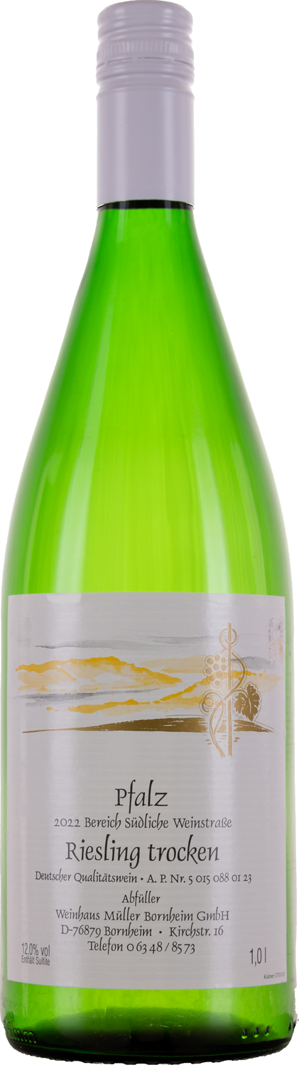 Weinhaus M&uuml;ller Bornheim Pfalz Riesling Wei&szlig;wein trocken 11,5 % vol. 1 Liter Flasche Anzahl 1 Flasche 