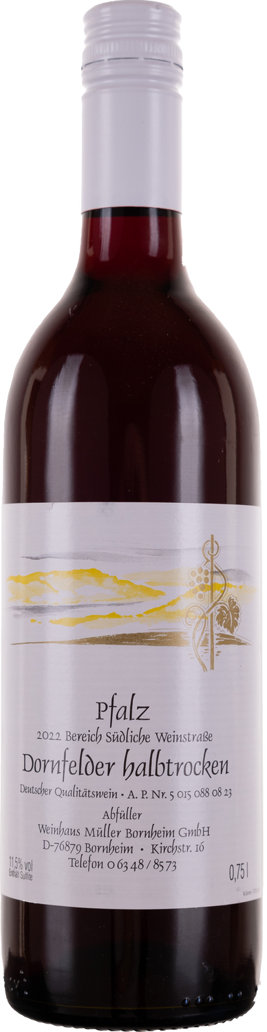 Weinhaus M&uuml;ller Bornheim Pfalz Dornfelder Rotwein halbtrocken 11,5 % vol. 0.75 Liter Flasche Anzahl 1 Flasche 
