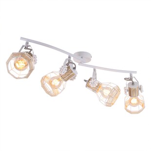 Deckenleuchte, weiß, Holzoptik, Spots beweglich, L 72 cm 