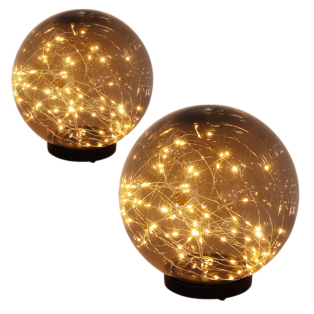 2er Set LED Solarlampen, Kugel-Design, Erdspie&szlig;, rauchfarben 