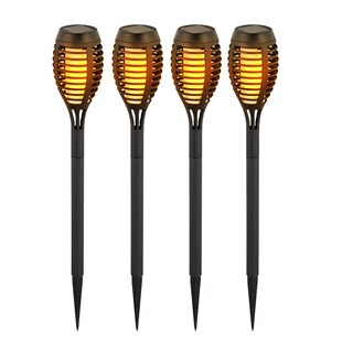 4er Set LED Solarleuchten, schwarz, Feuereffekt, H 50 cm 