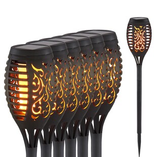6er Set LED Solarleuchten, schwarz, Feuereffekt, H 51 cm 