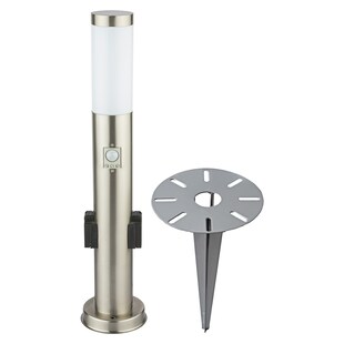 LED Stehleuchte, 2 Steckdosen, Bewegungsmelder, Edelstahl 