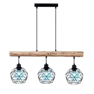 RGB LED Hängeleuchte, Holz, Gitter Design, L 76 cm 