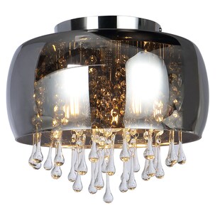 LED Deckenlampe, Chrom, Glas, rauchfarben, 35 cm 