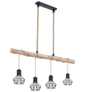 LED Hängeleuchte, Balken natur, Hanfseil, L 100 cm 