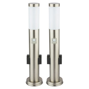 2er Set Stehleuchte, silber, Bewegungsmelder, 2x Steckdose 