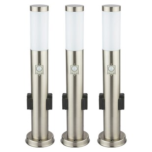 3er Set Stehleuchte, silber, Bewegungsmelder, 2x Steckdose 