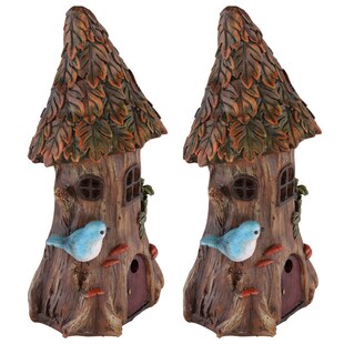 2er LED Solarleuchte, Baumstamm-Haus, Deko-Licht 