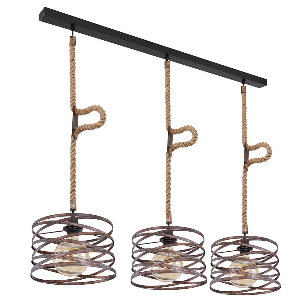 H&auml;ngeleuchte, Hanfseil, Spiralen, rost, schwarz, L 115 cm 
