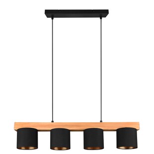 Holzleuchte, 4 flammig, Höhe anpassbar, schwarz, gold 