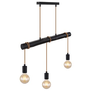 Hängeleuchte, Metall Holz, schwarz, Höhe anpassbar, L 60 cm 