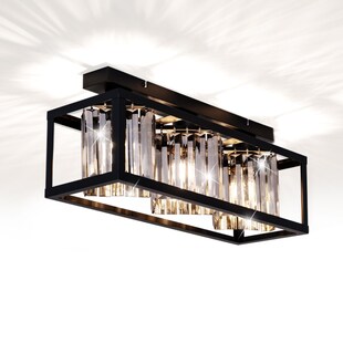 Deckenleuchte, schwarz, Glaskristall rauch, L 51 cm 