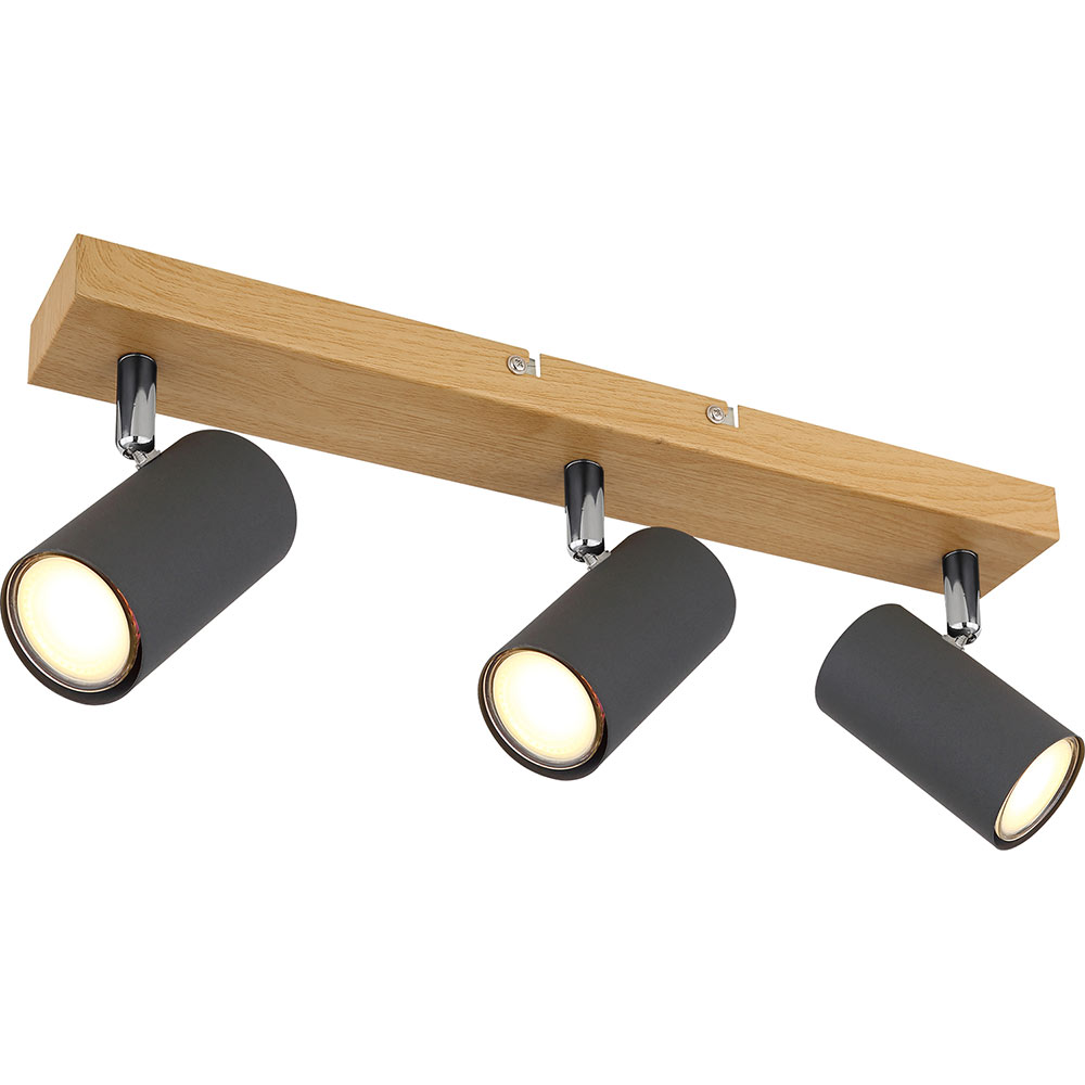 Deckenleuchte, Holzoptik, graphit, Spots beweglich, L 41 cm 