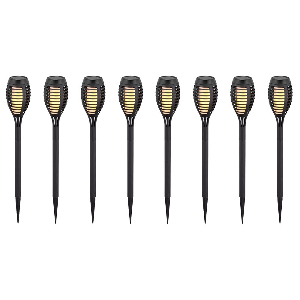8er Set LED Solarleuchten, schwarz, Feuereffekt, H 50 cm 