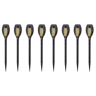 8er Set LED Solarleuchten, schwarz, Feuereffekt, H 50 cm 