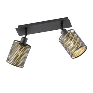 Deckenleuchte, 2 Flammig, Stahl, Eisen, schwarz, gold, L 30 cm 