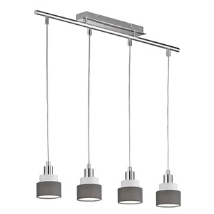 Pendellampe, 4 Flammig, Metall Textil, chrom grau, H 150cm 