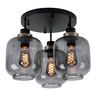 Deckenlampe, Metall Glasschirm, schwarz matt rauch, 3x E27 