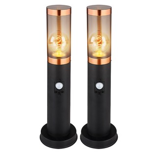 2er Sockelleuchte, Bewegungsmelder, rauch, Kupfer, H 45 cm 