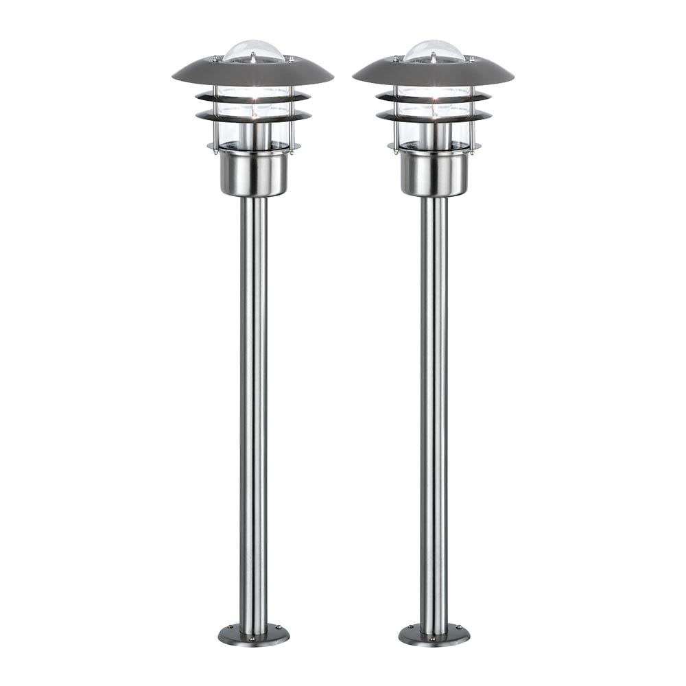 2x Au&szlig;enleuchte, Stehleuchte f&uuml;r Garten, Edelstahl geb&uuml;rstet 