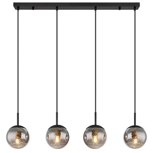 Pendelleuchte, Metall, Glas rauchfarben, 4-Flammig, H 120 cm 