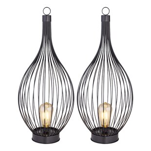 2x LED Solarleuchten im Käfig Design, H 57 cm 