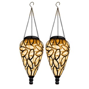 2er Set LED Solar Hängeleuchte, Tropfen mit Dekor, H 50 cm 