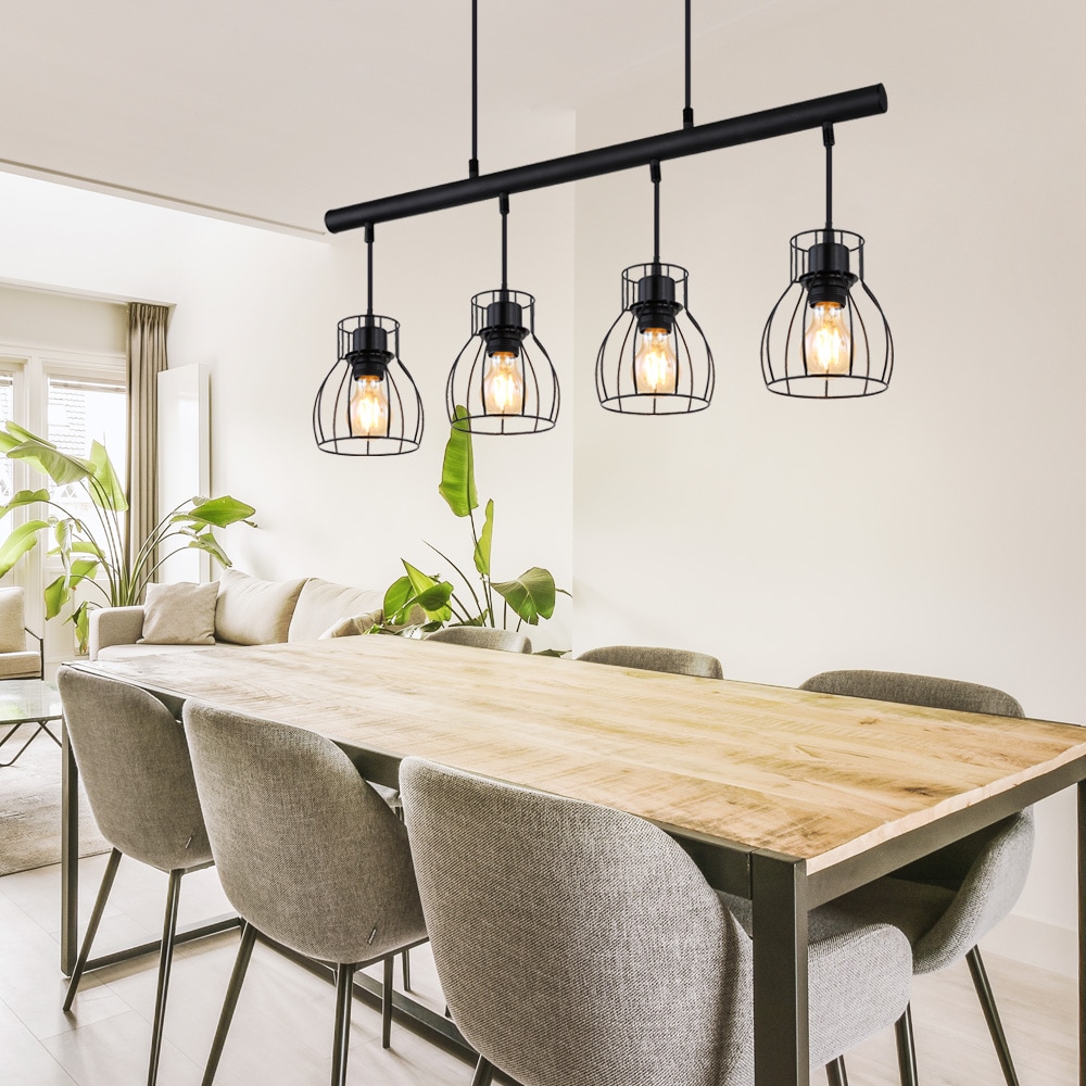 H&auml;ngeleuchte, 4-Flammig, K&auml;fig-Design, schwarz, L 77 cm 