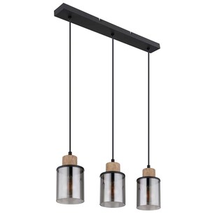 Pendelleuchte, Holz braun, Glas rauch, H 120 cm 