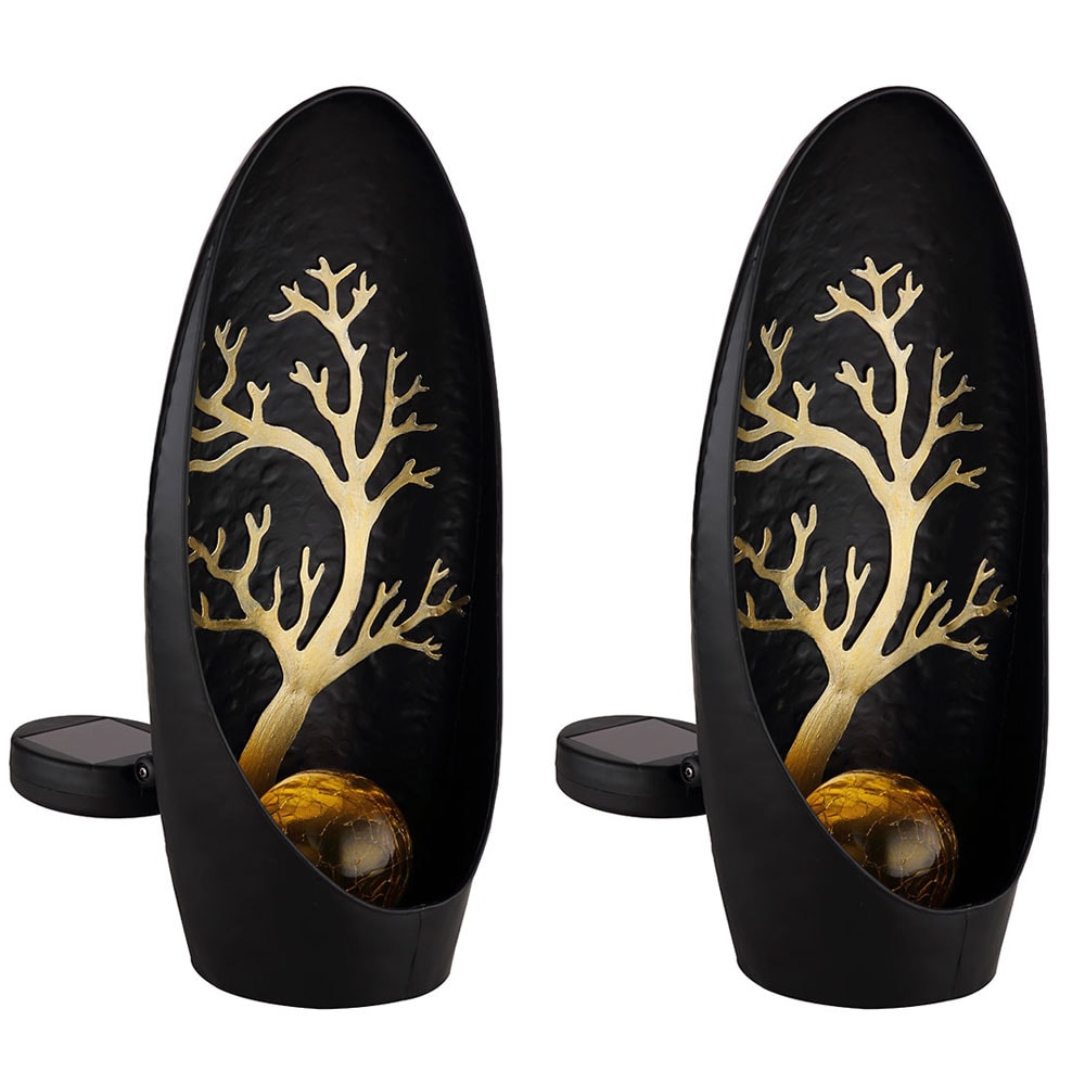 2er Set LED Solarleuchte, Baum, schwarz, Akku, H 30 cm 