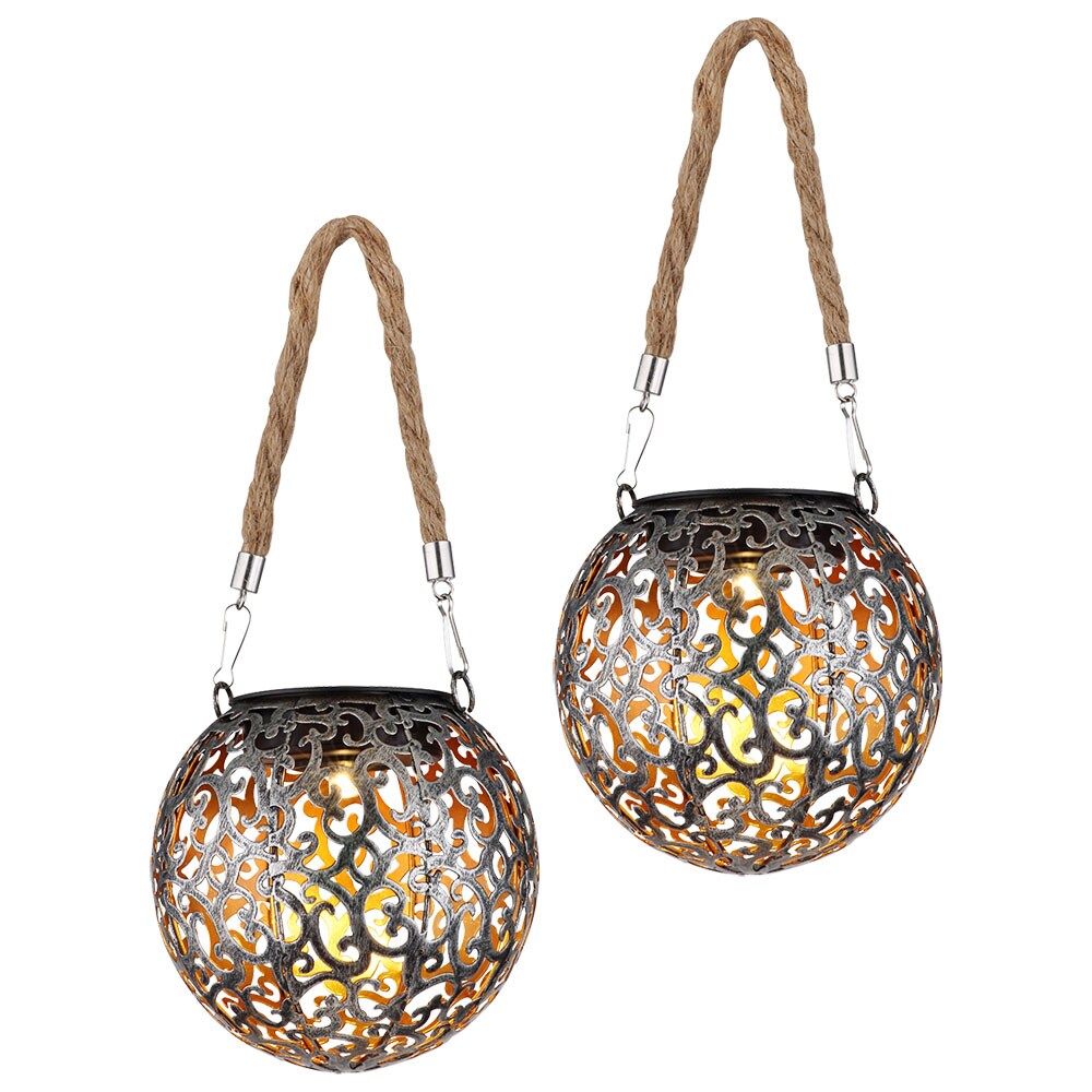 2x LED Solarleuchte, Metall, Kupfer, H&auml;ngeleuchte, H 26 cm 