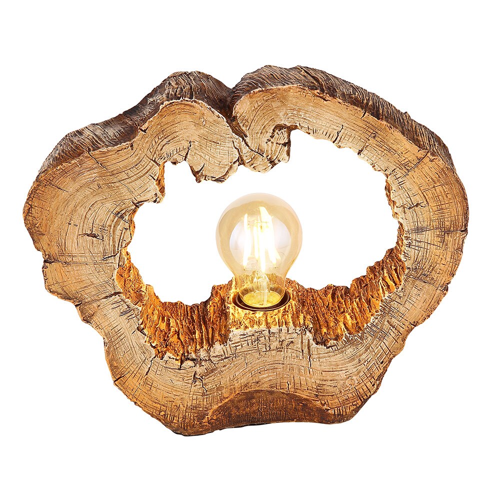 LED Tischleuchte, Baumscheibe, Holzoptik, H 25,5 cm 