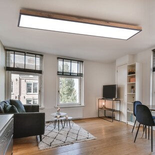 LED Wohnzimmerleuchte, Holzoptik, opal, L 120cm 