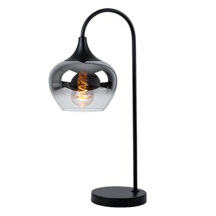 LED Tischleuchte, gebogen, Glas rauch, schwarz, H 54 cm 