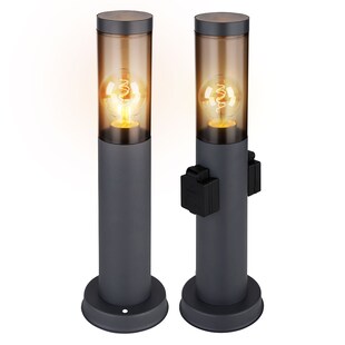 2er Set Sockelleuchte, Steckdosen, Edelstahl, H 45 cm 