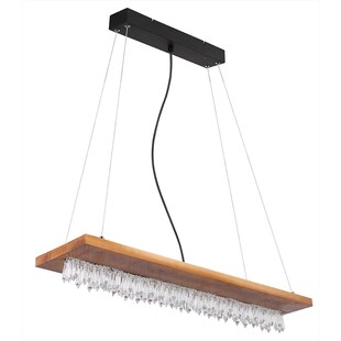 LED Hängeleuchte, Holz, Kristalldeko, schwarz, braun, H 145 cm 