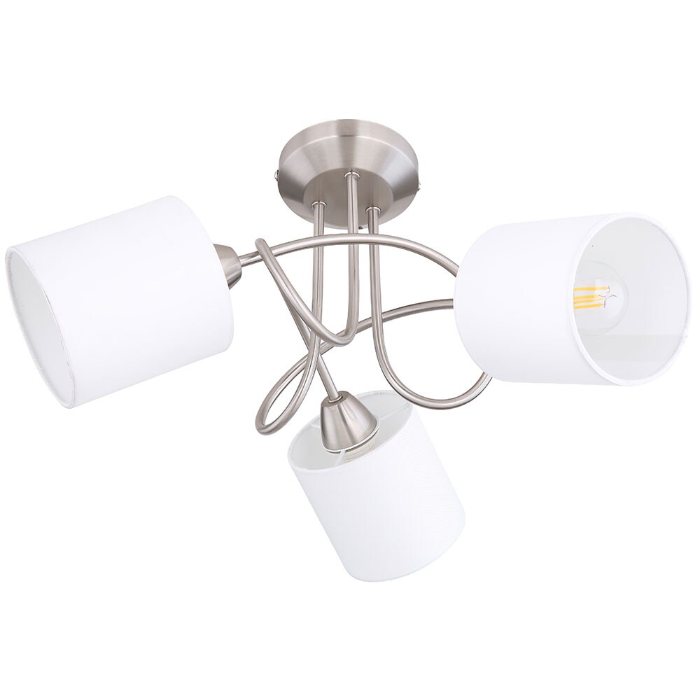 Deckenleuchte, silber, Stoff, wei&szlig;, 3 Flammig, D46 cm 