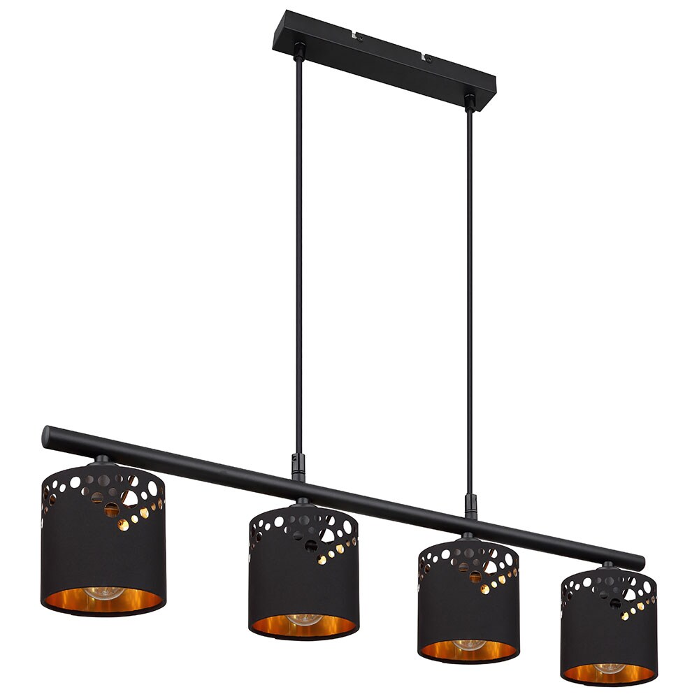 H&auml;ngeleuchte, Metall Textil, schwarz, gold, H 120 cm 