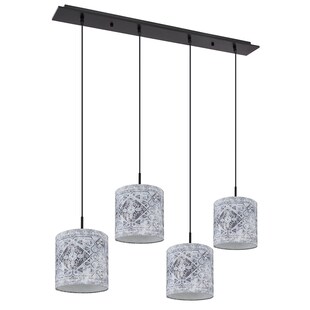 Hängeleuchte, Metall, Textil, schwarz, 4 Flammig, L 100 cm 