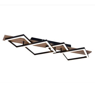 LED Deckenlampe, Metall, schwarz, Holzoptik, L 82 cm 