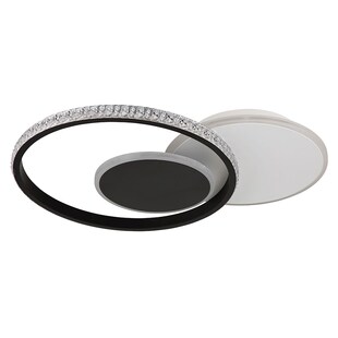 LED Deckenleuchte, schwarz, Kristalle, Ring Design, L 43 cm 