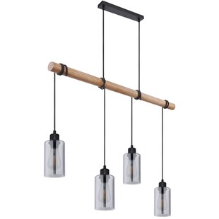 LED Hängeleuchte, Holzbalken, Glas rauchfarben, H 130 cm 