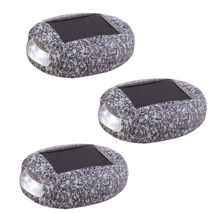 3er Set LED Solarleuchte, Stein Design, grau, L 8,5 cm 