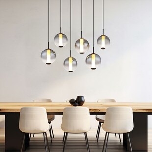 LED Hängeleuchte schwarz, Glaskugel rauch, H 120 cm 