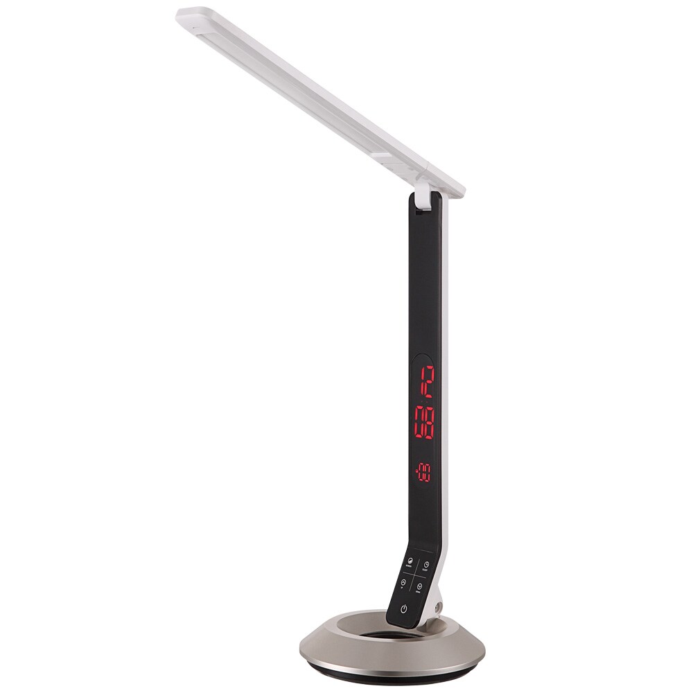 LED Tischleuchte, ALU, Silber, Touchdimmer, Uhr, H 75 cm 